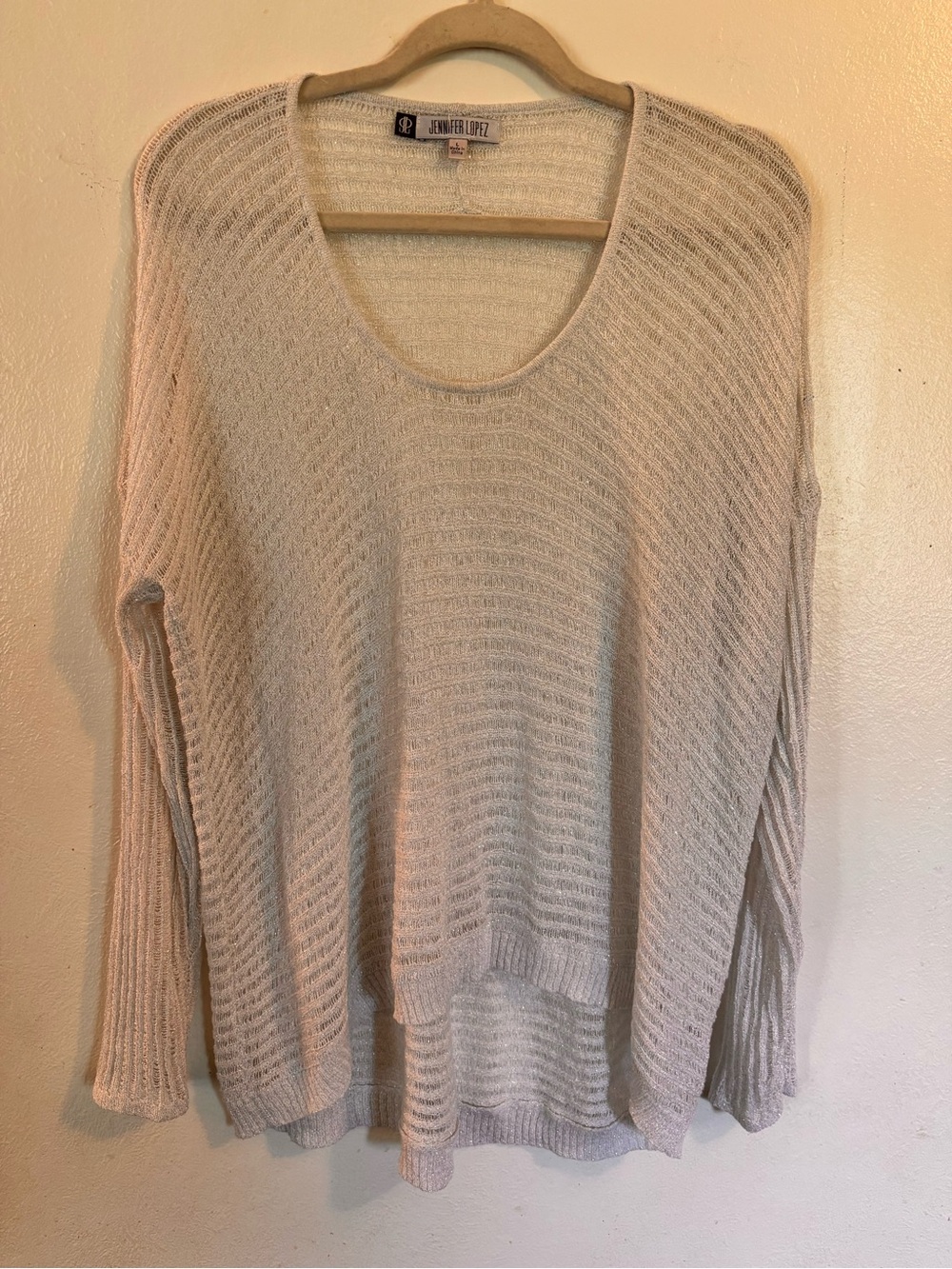 Jennifer Lopez Light Cream Open-Knit Scoopneck Sweater